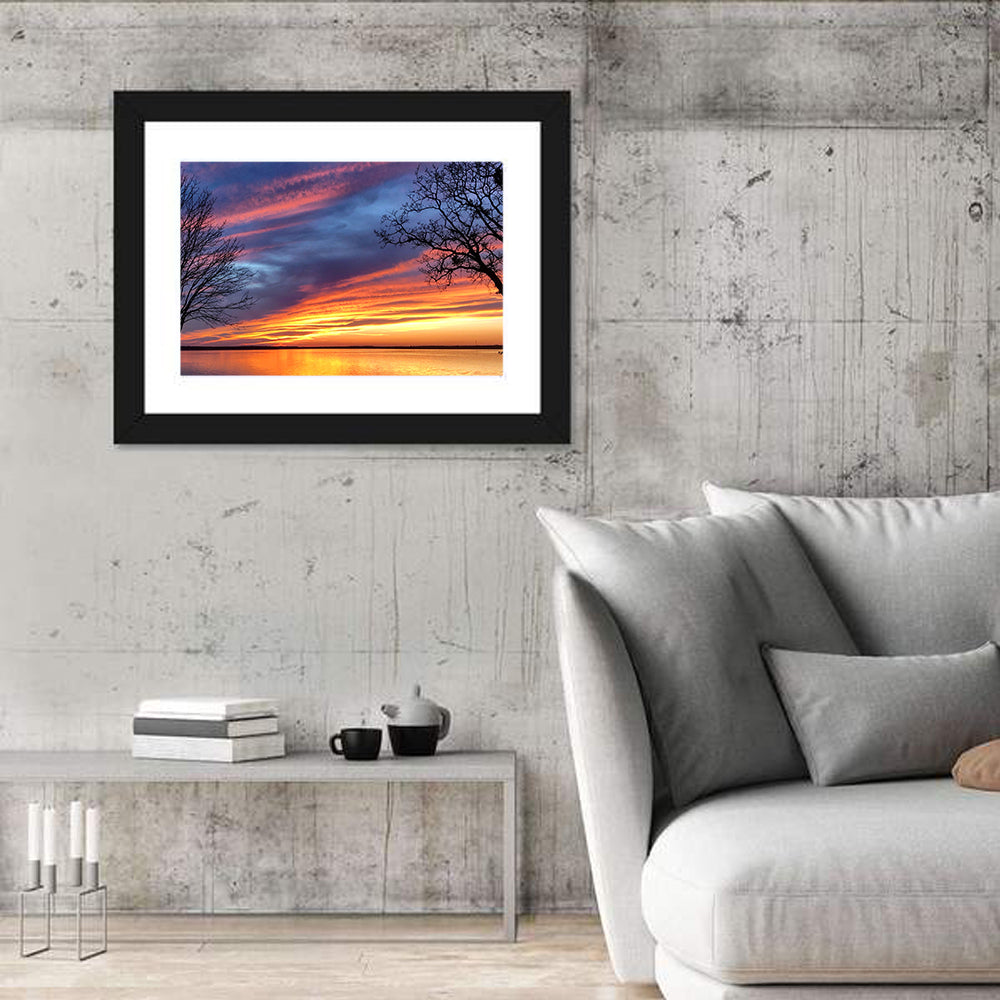 Lake Texoma Sunset Wall Art in a room, landscape