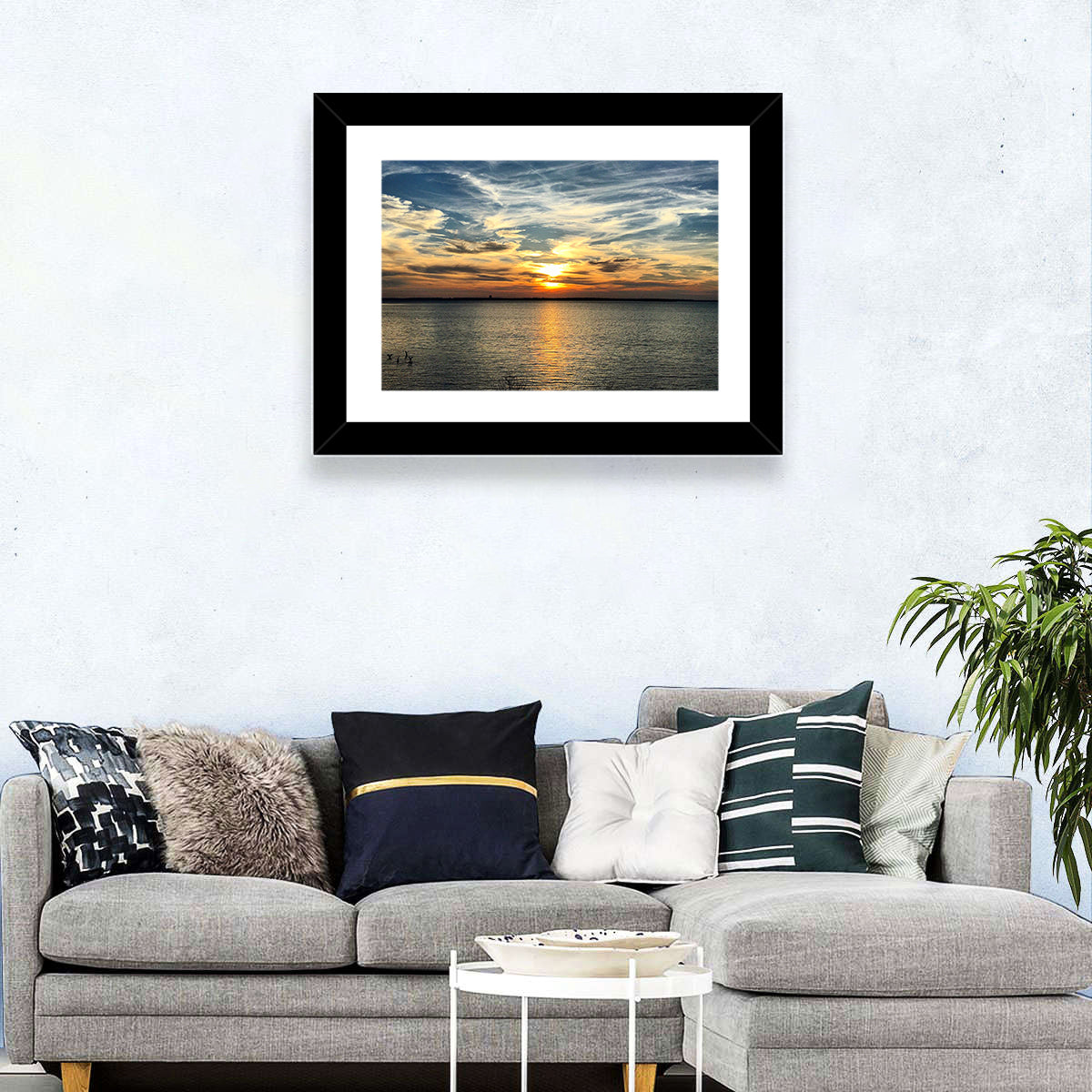 Texoma Lake Sunset Wall Art in a room, landscape