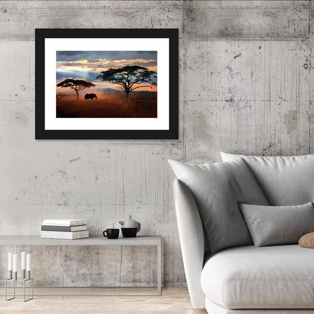 Savanna Elephant at Sunset Wall Art