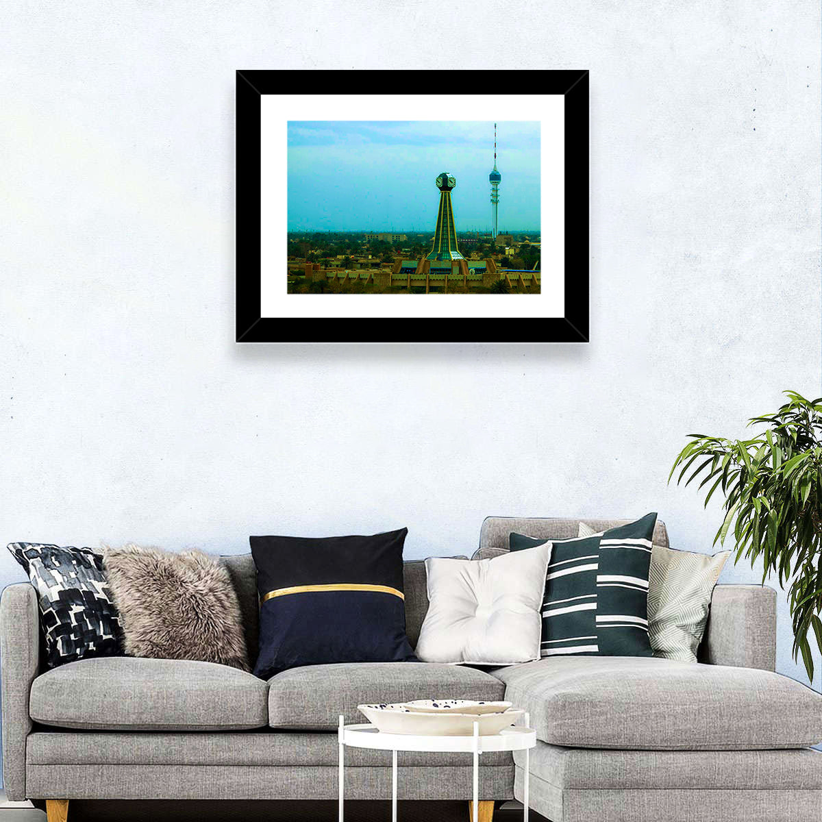 Baghdad Clock Tower Cityscape Wall Art in a room, landscape