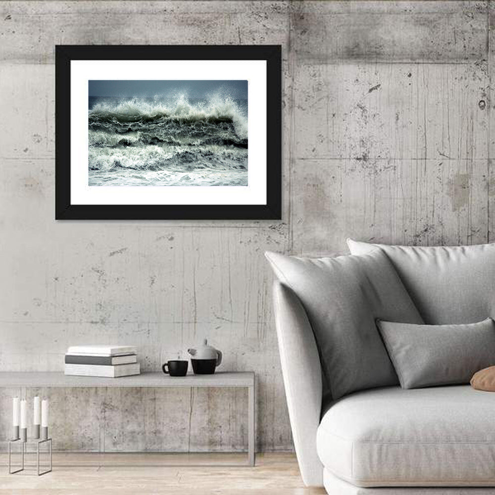 Stormy Coastline Wave Wall Art in a room, landscape
