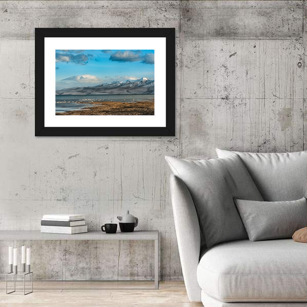 Lake Manasarovar Shoreline Wall Art in a room, landscape