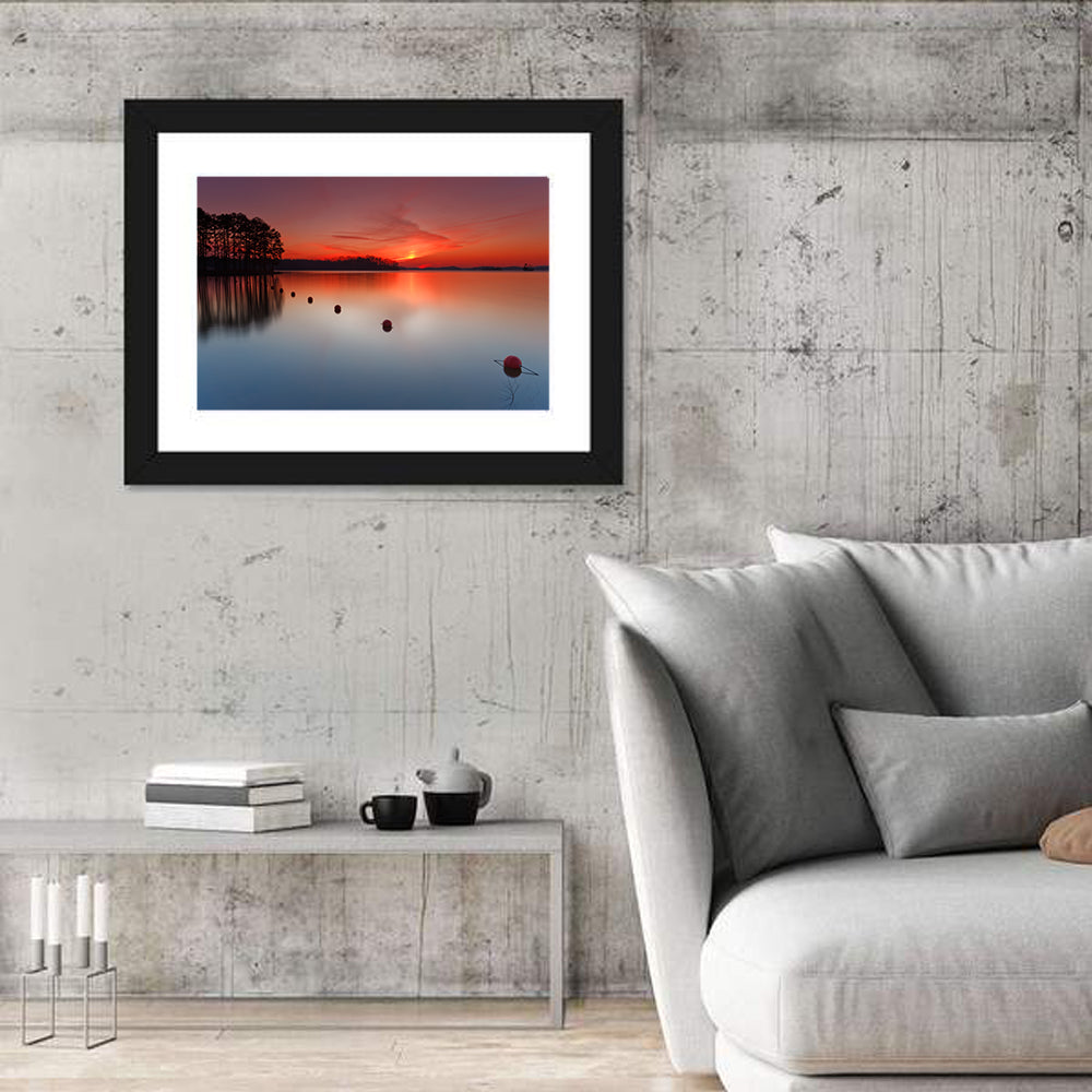 Lake Lanier Buoys at Sunset Wall Art in a room, landscape