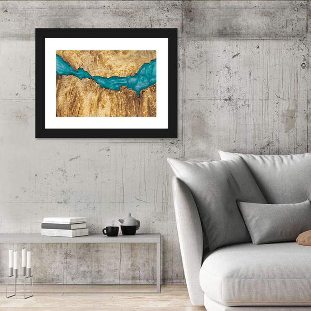 Burled Wood River with Teal Resin Wall Art