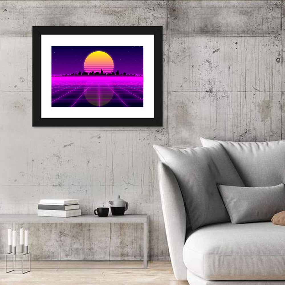 Neon Sunrise Skyline Wall Art