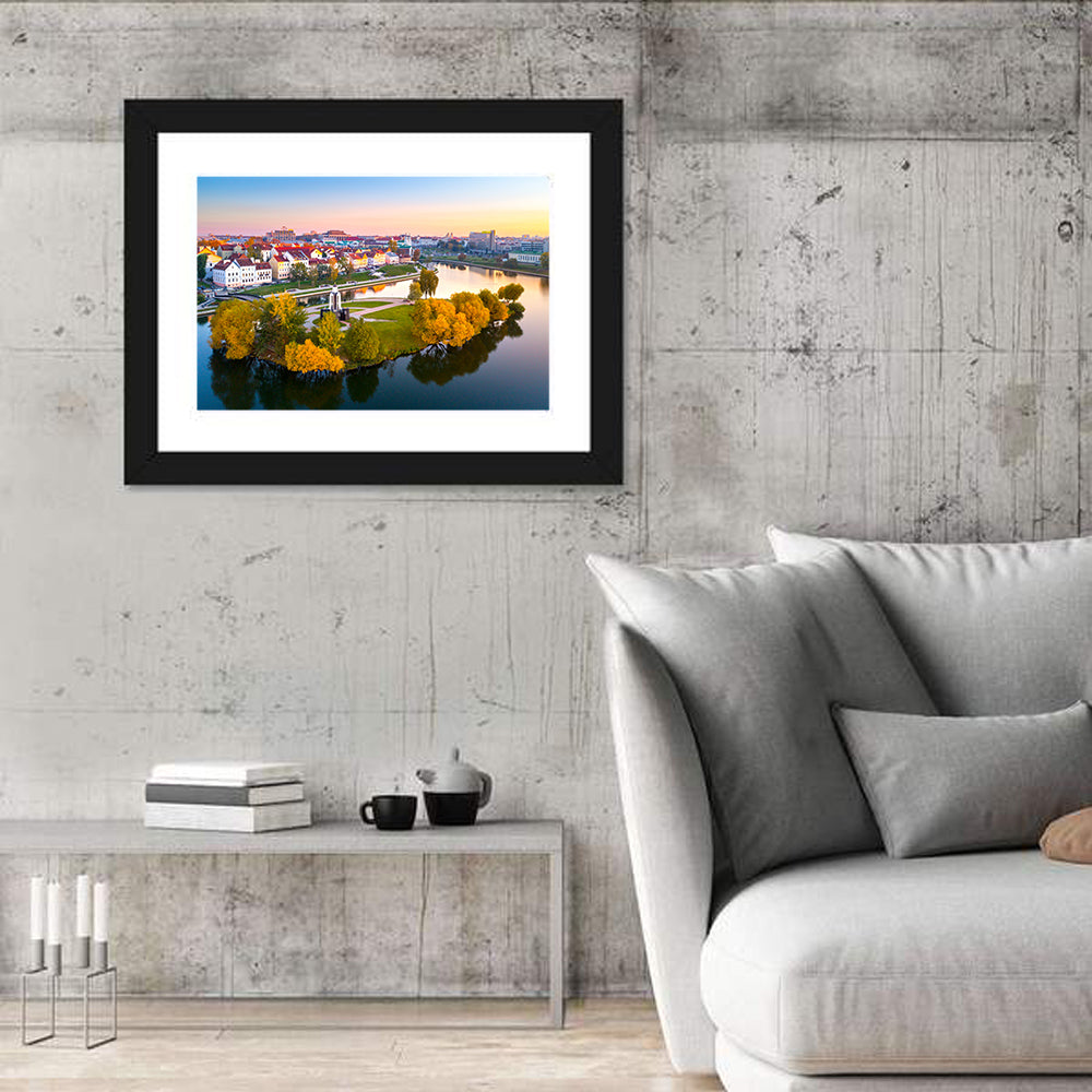 Minsk Island of Tears Golden Dusk Wall Art in a room, landscape