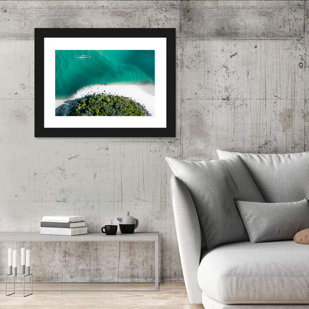 Clam Beach Aerial View Wall Art in a room, landscape