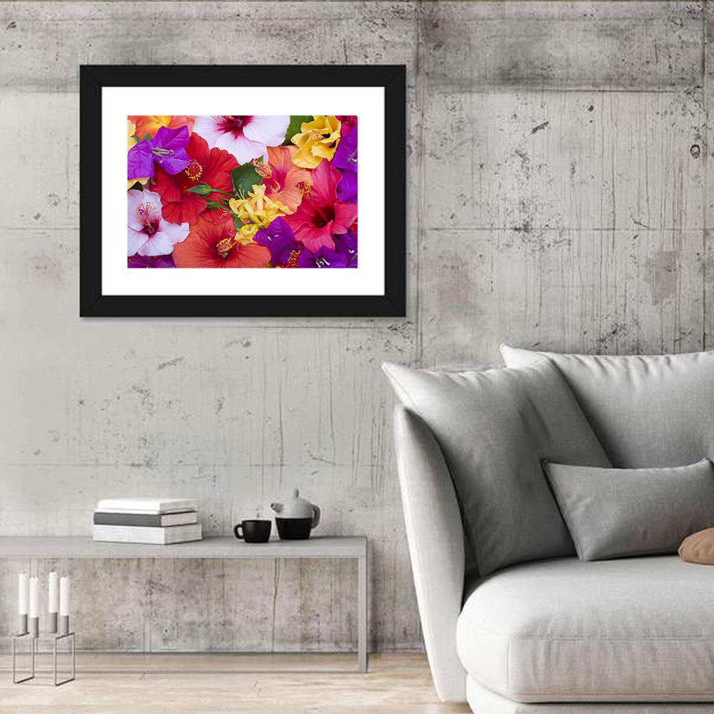 Tropical Bougainvillea and Hibiscus Bloom Wall Art