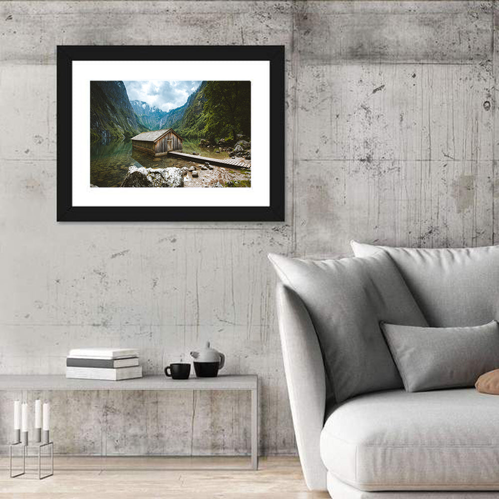 Cabin on Lake Obersee Wall Art in a room, landscape