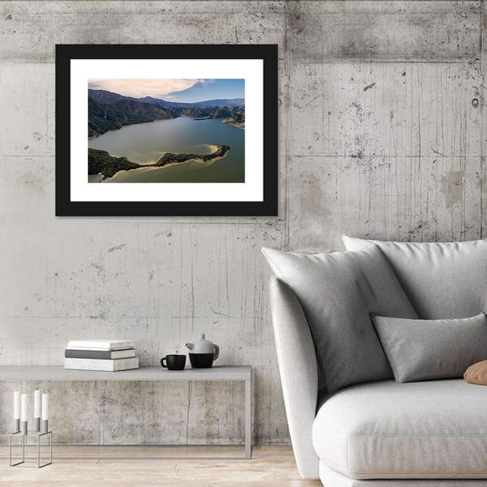 Pyramid Lake Aerial View Wall Art in a room, landscape