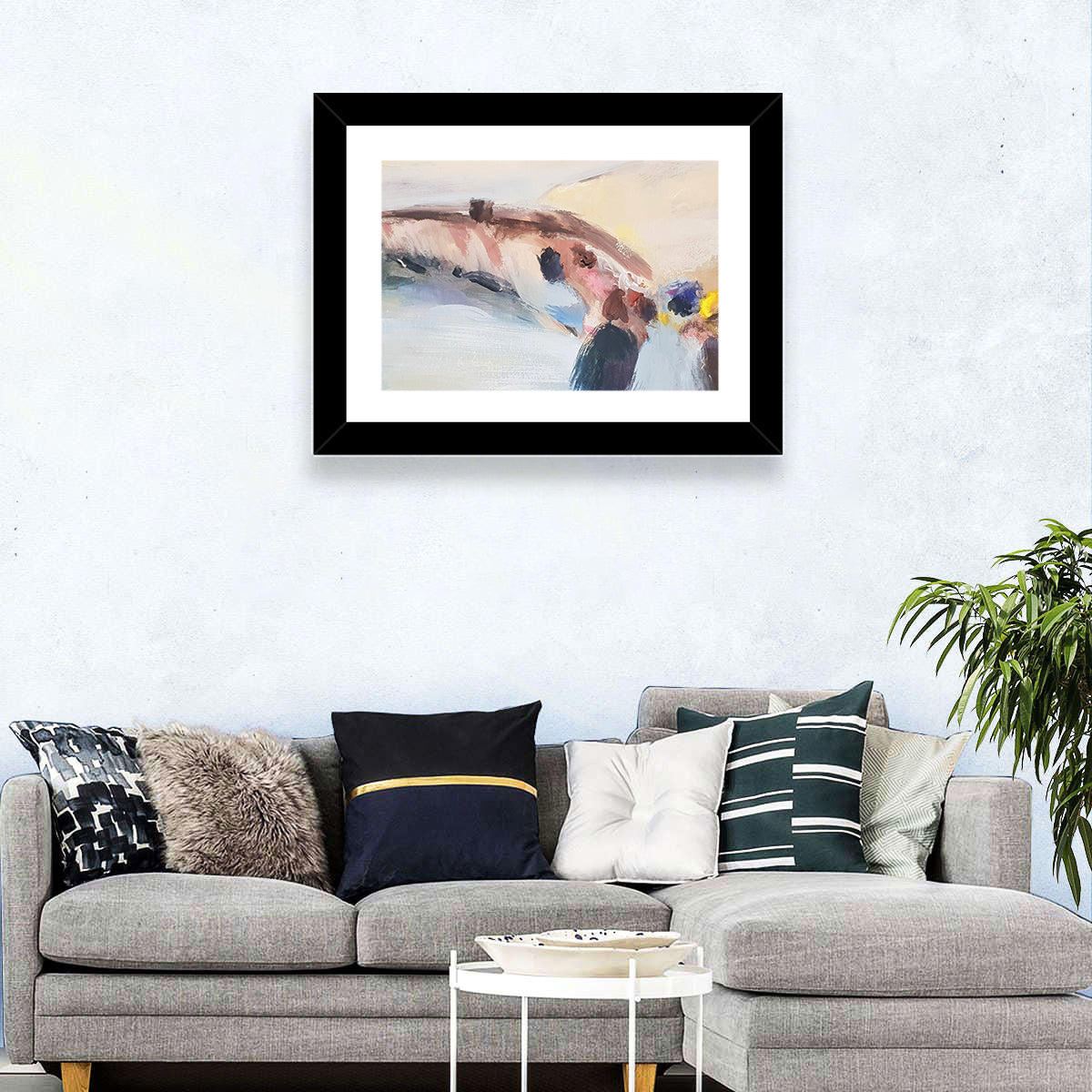 Abstract Mountain Waterfall Wall Art in a room, landscape