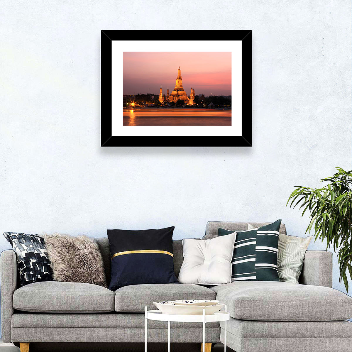 Wat Arun at Dusk Wall Art in a room, landscape