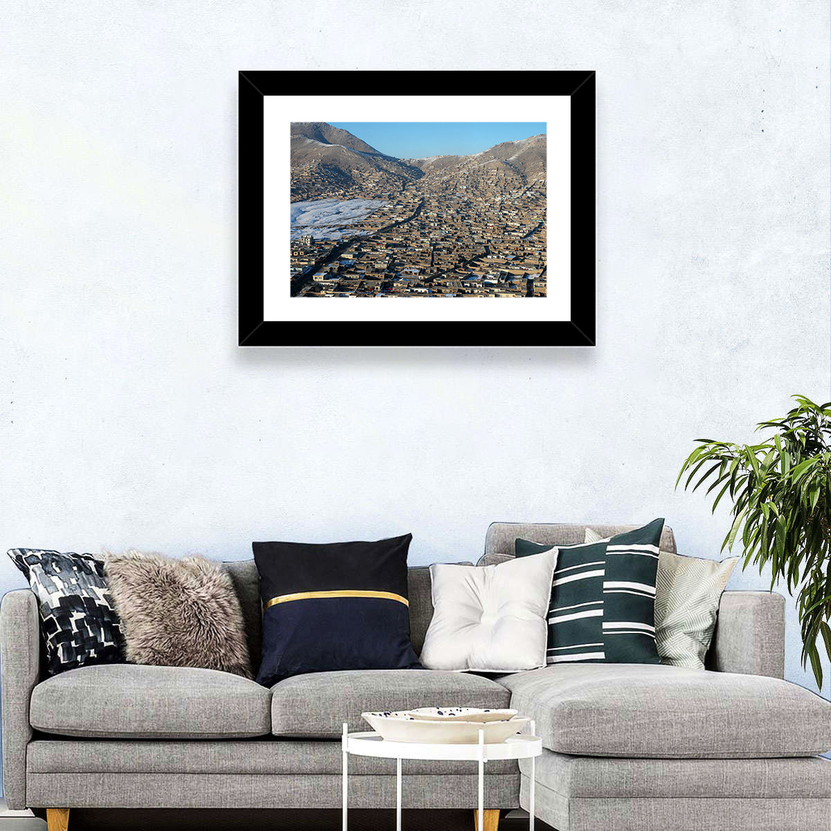 Kabul Winter Cityscape Wall Art in a room, landscape