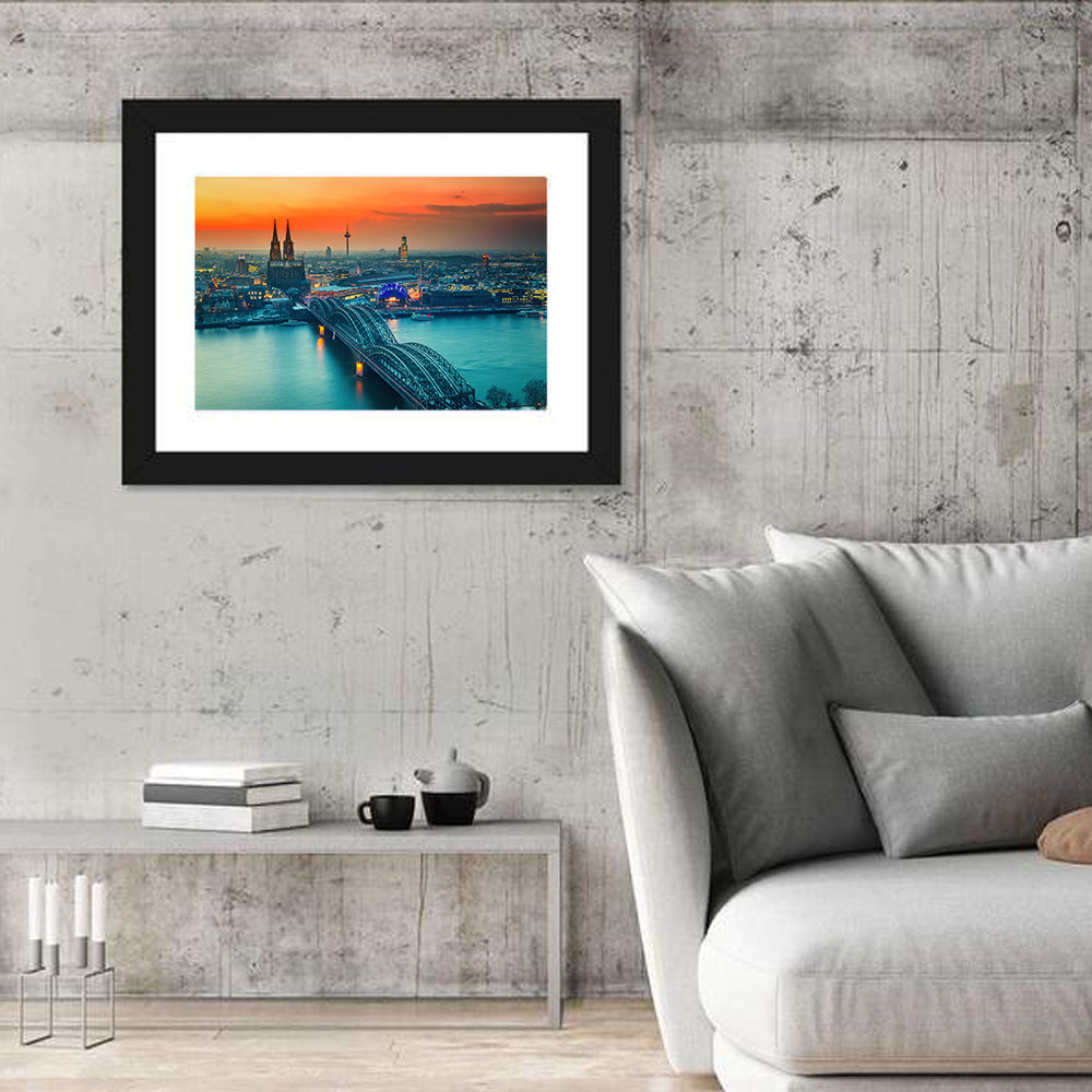 Hohenzollern Bridge at Dusk Wall Art in a room, landscape