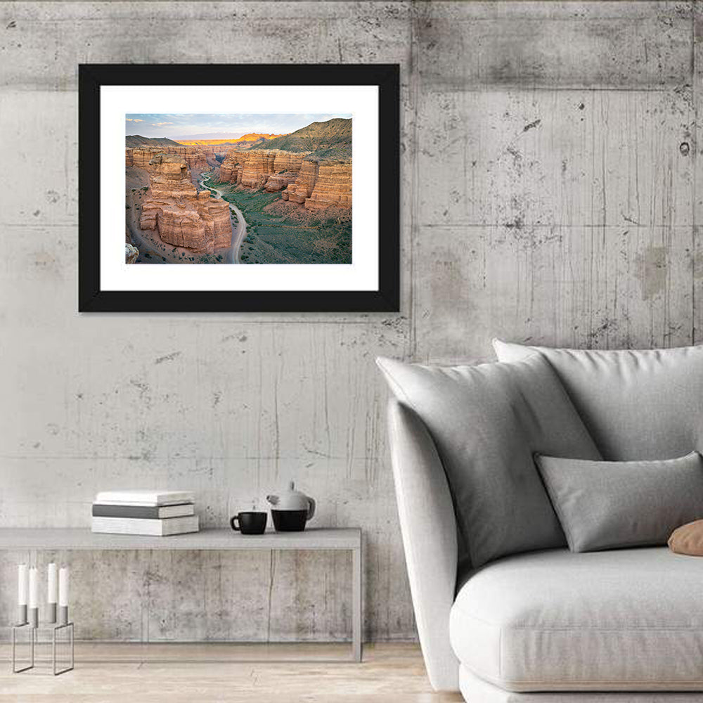 Charyn Canyon at Golden Hour Wall Art in a room, landscape