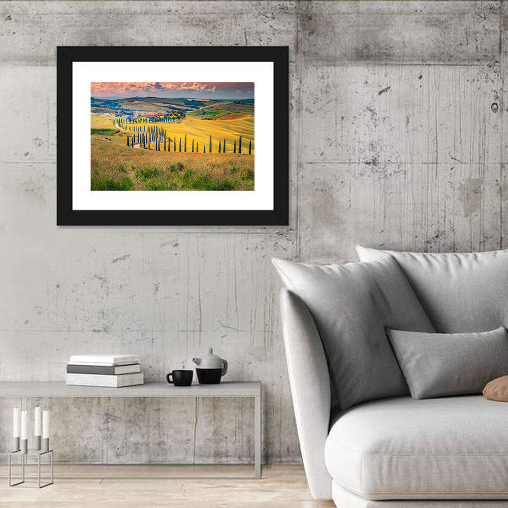 Val D'orcia Cypress Road Wall Art in a room, landscape