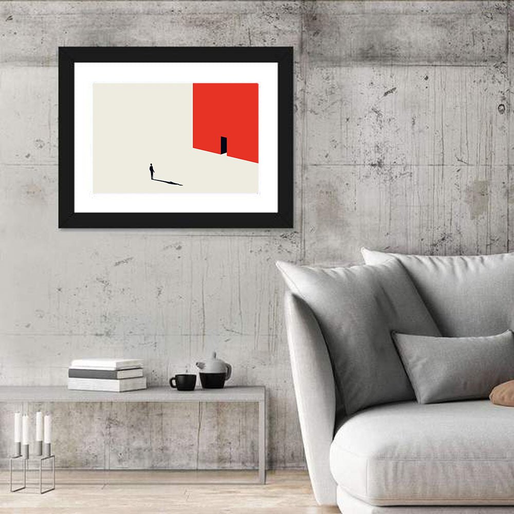 Solitary Figure with Red Door Wall Art in a room, landscape