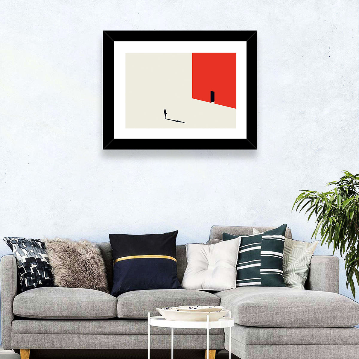 Solitary Figure with Red Door Wall Art in a room, landscape