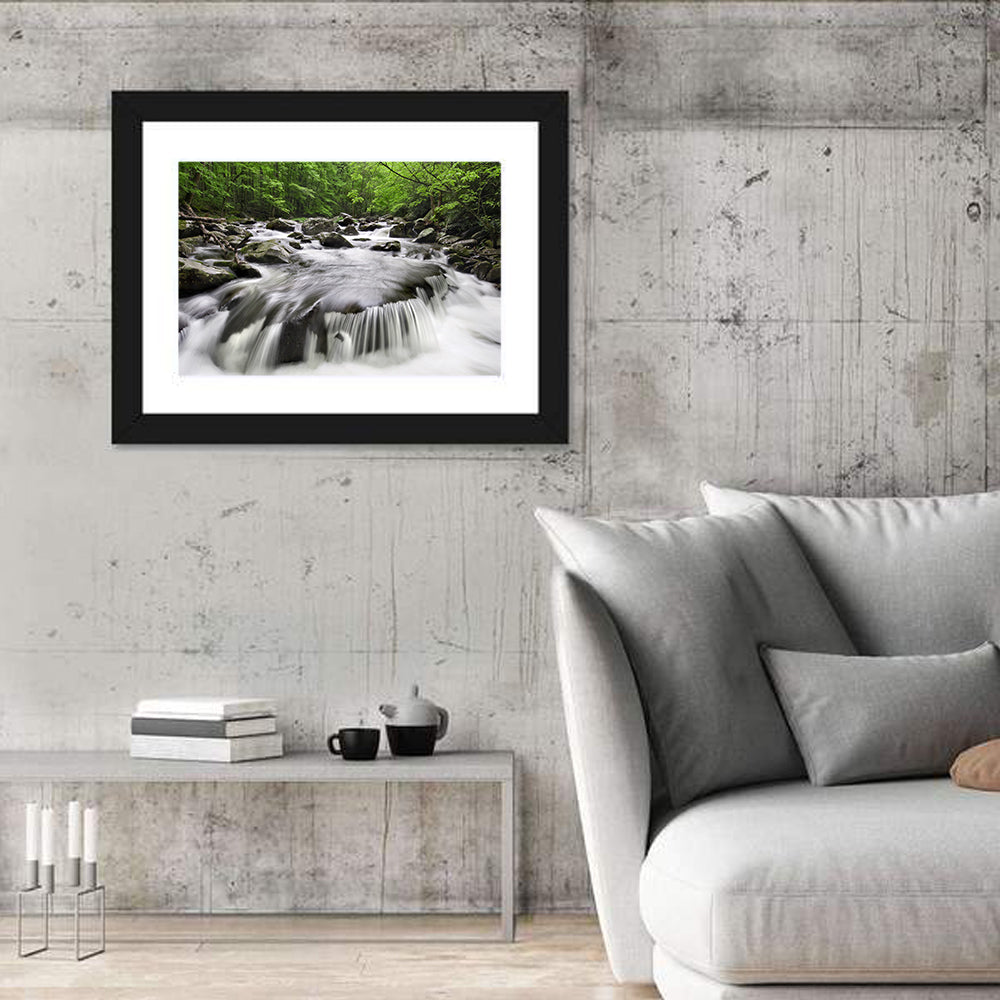Smoky Mountains Cascading Stream Wall Art in a room, landscape