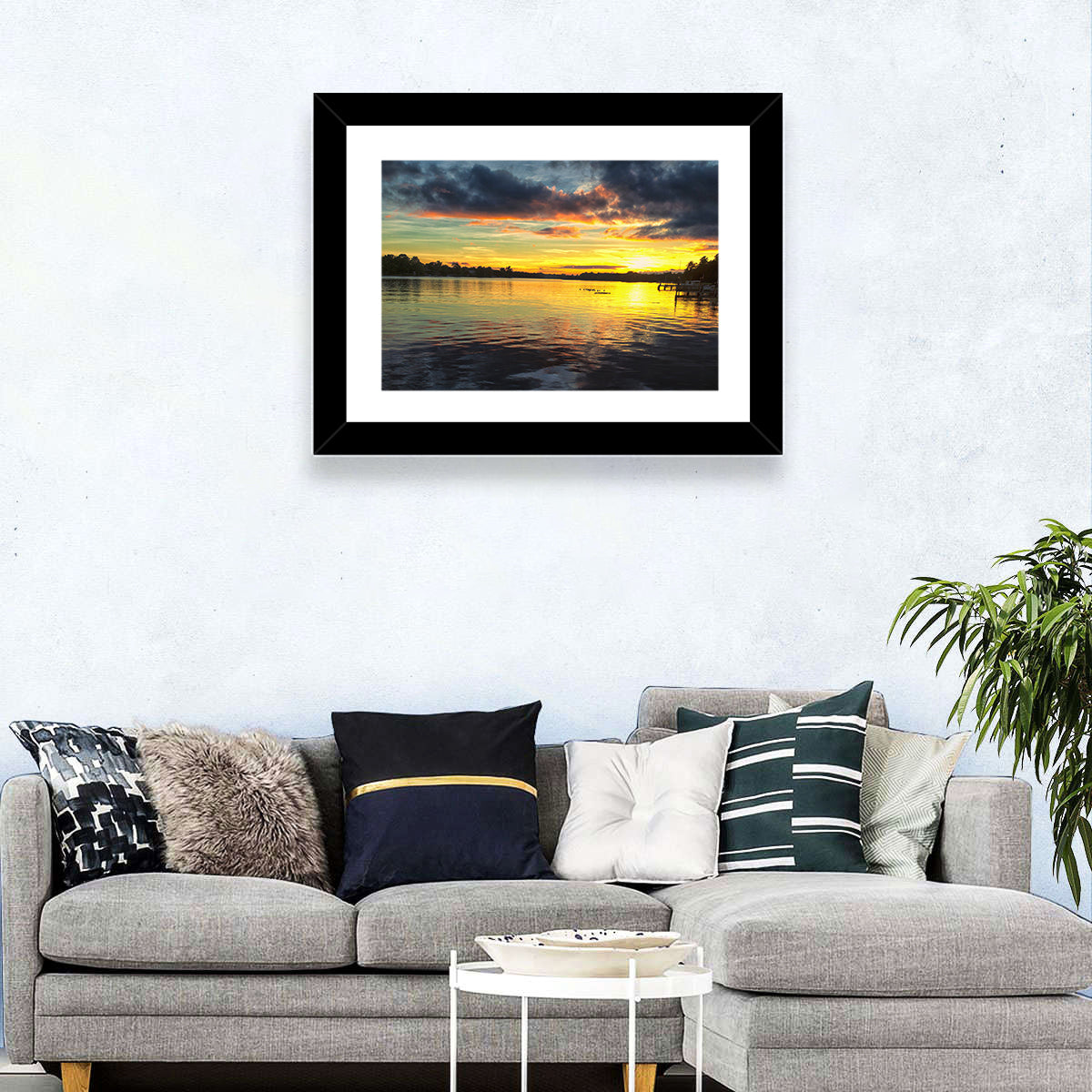Lake Marion Sunset Wall Art in a room, landscape