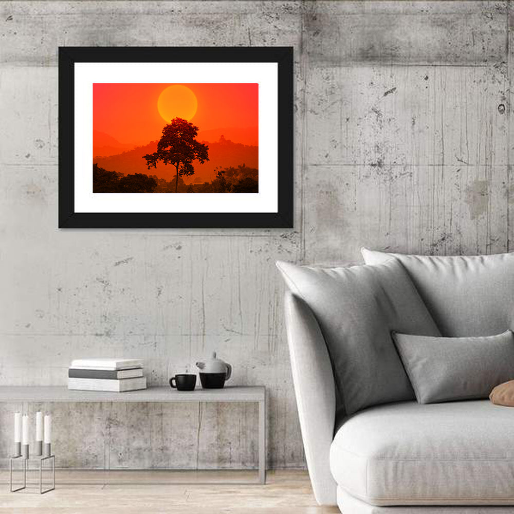 African Summer Sunset Wall Art in a room, landscape
