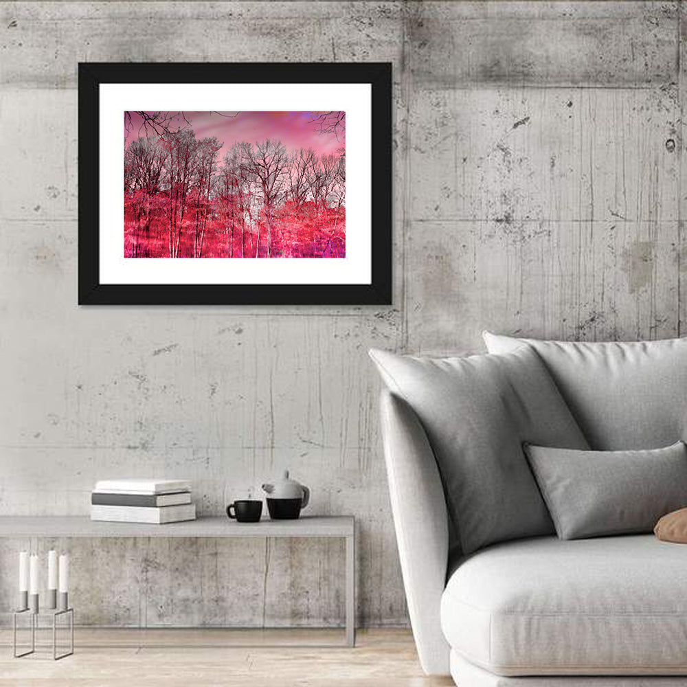 Autumn Trees Reflection Wall Art in a room, landscape