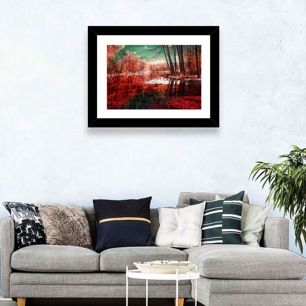 Red Forest Reflection Wall Art
