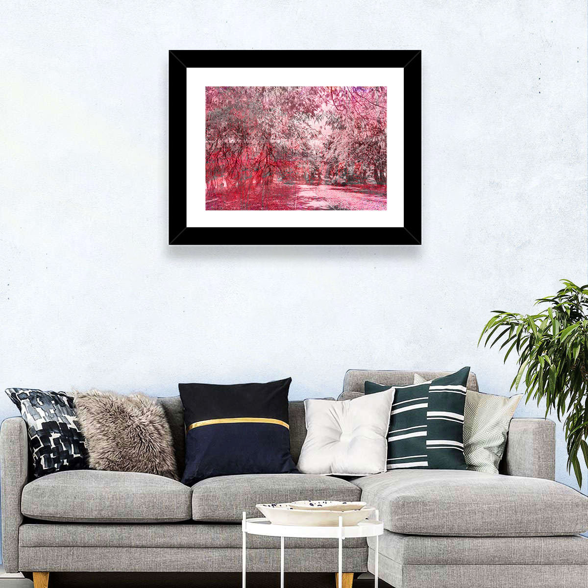 Pink Autumn Pathway Wall Art in a room, landscape