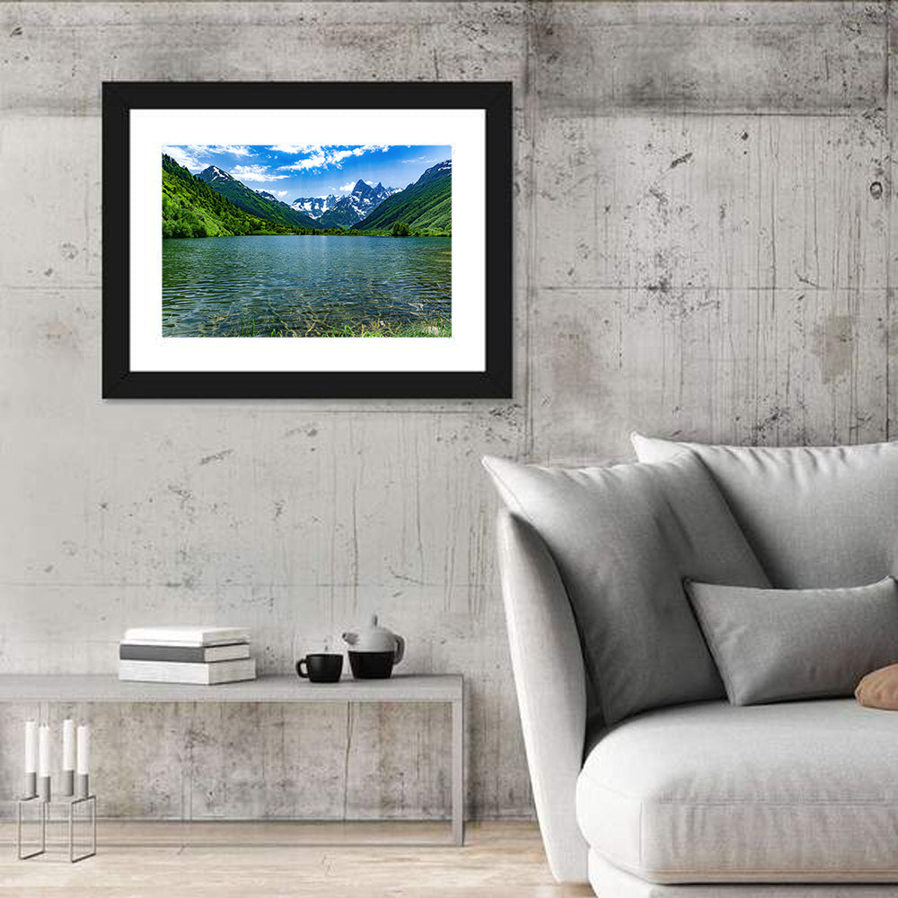 Tumanly Kel Mountain Lake Wall Art in a room, landscape
