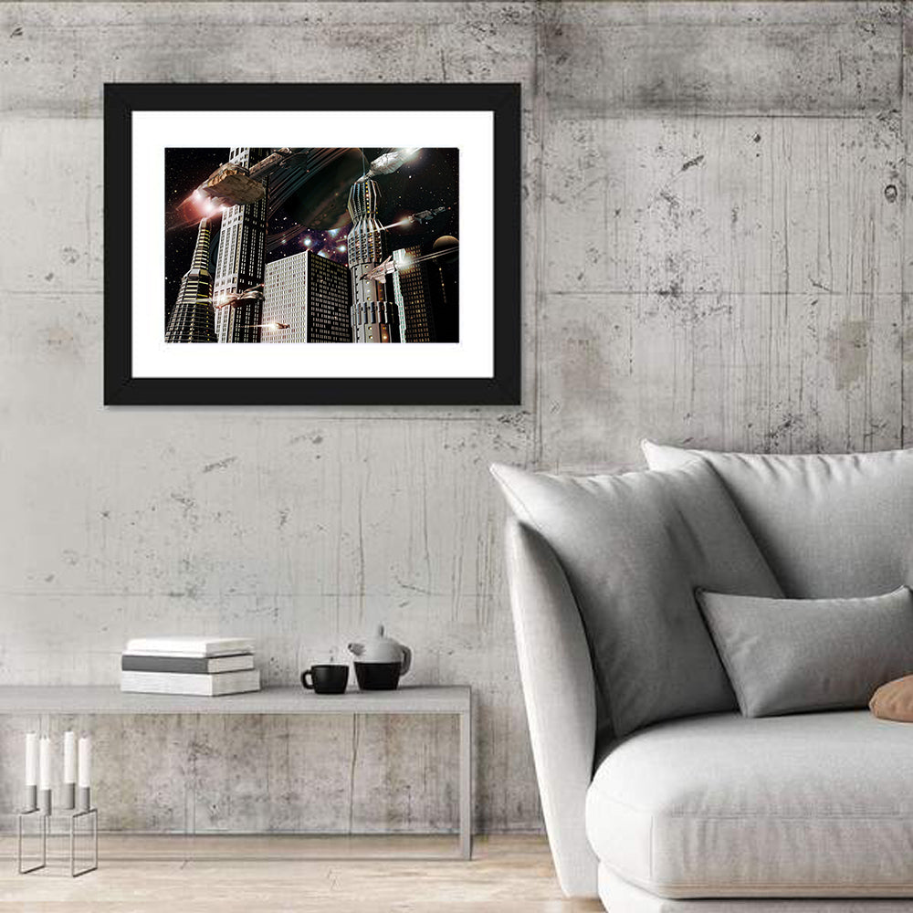 Ringed Planet Cityscape Wall Art