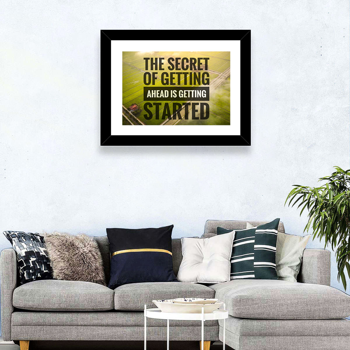 Getting Started Sunlit Farmland Wall Art in a room, landscape