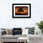 Lone Tree at Sunset with Birds Wall Art