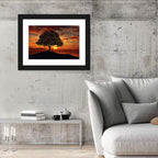 Lone Tree at Sunset with Birds Wall Art