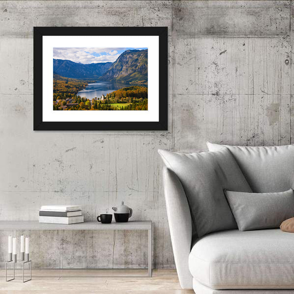 Autumn at Lake Bohinj Wall Art in a room, landscape
