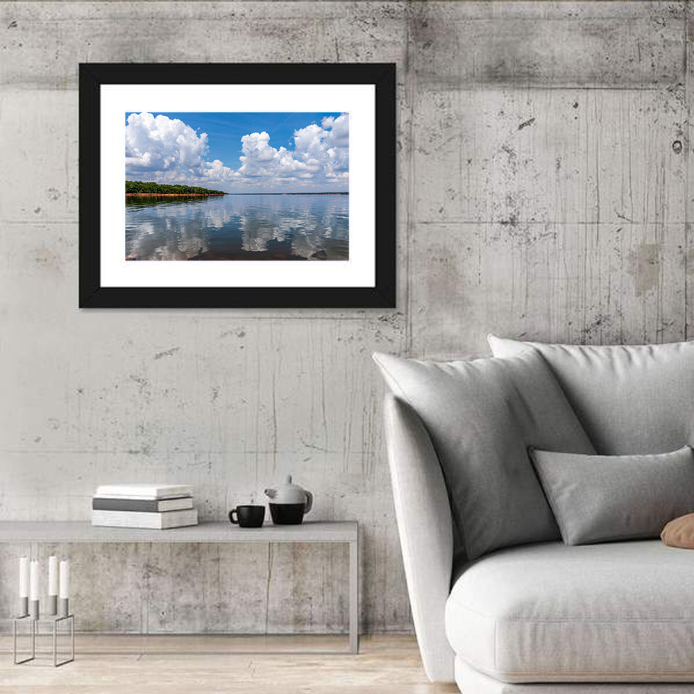 Thunderbird Lake Reflections Wall Art in a room, landscape