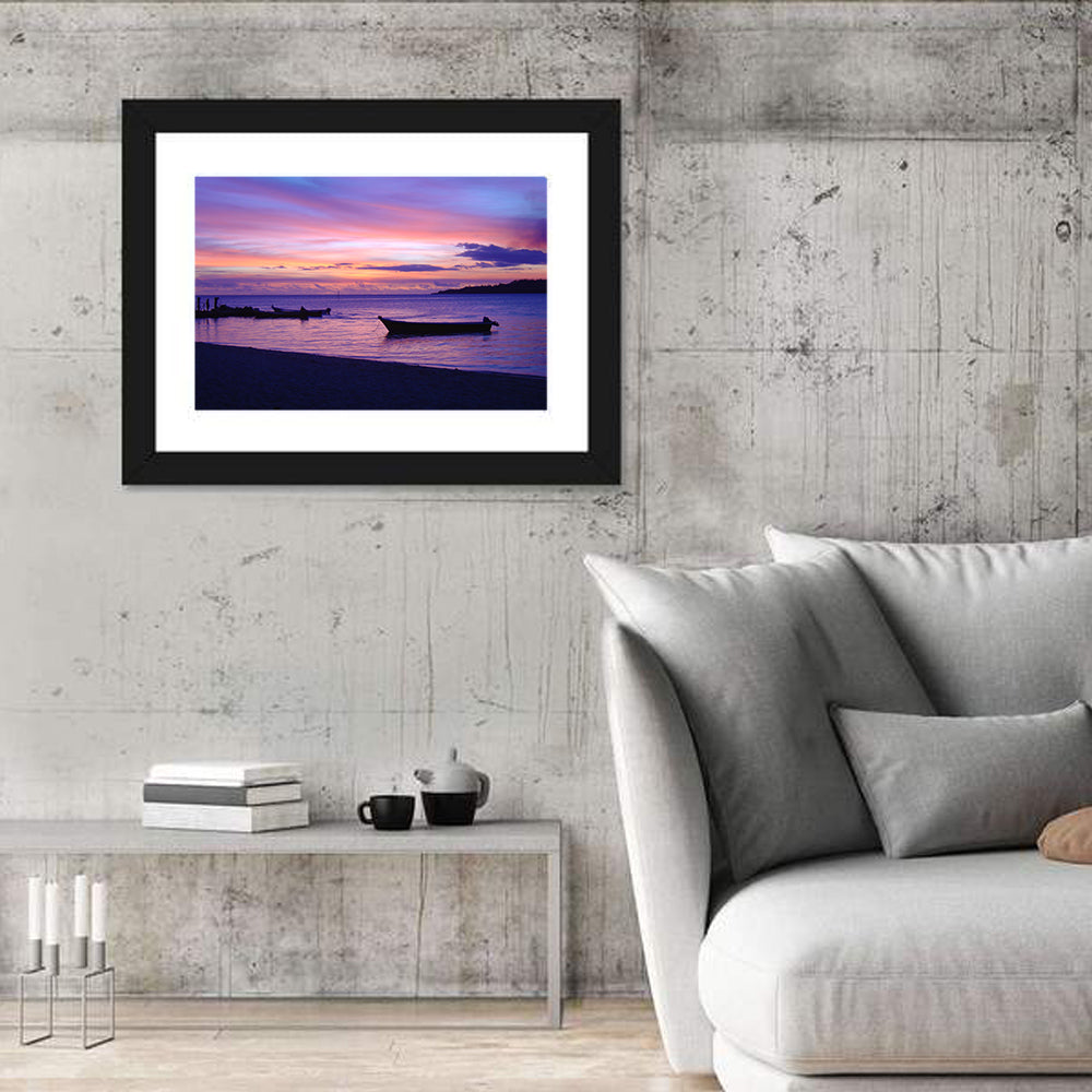 Malolo Island Sunset with Moored Boats Wall Art in a room, landscape