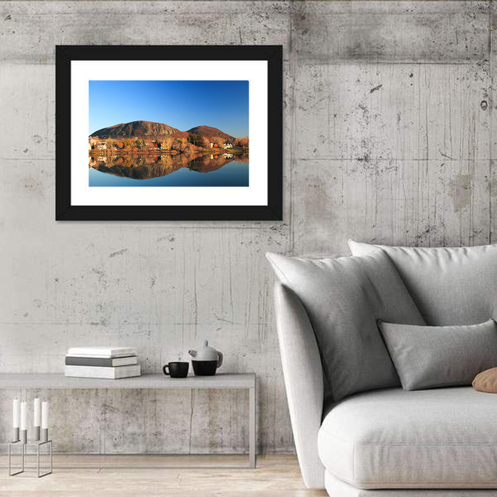 Mont Saint-hilaire Autumn Reflection Wall Art in a room, landscape