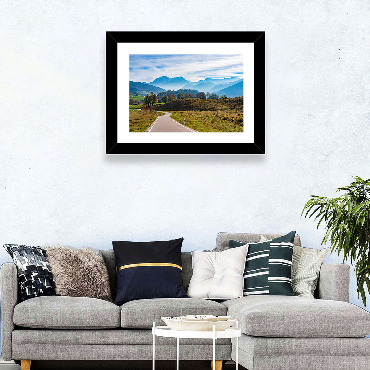 Bavarian Mountain Valley Wall Art in a room, landscape