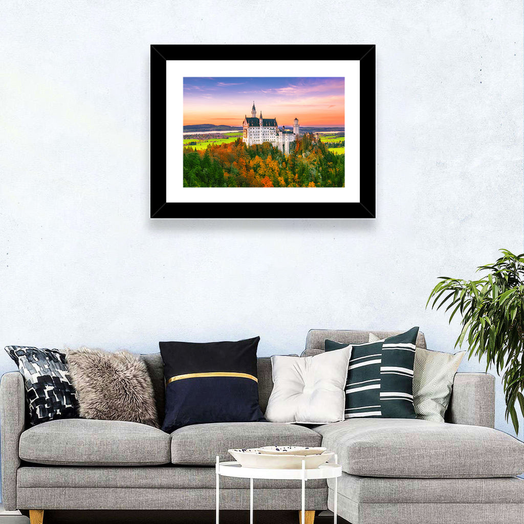 Neuschwanstein Castle at Autumn Sunset Wall Art