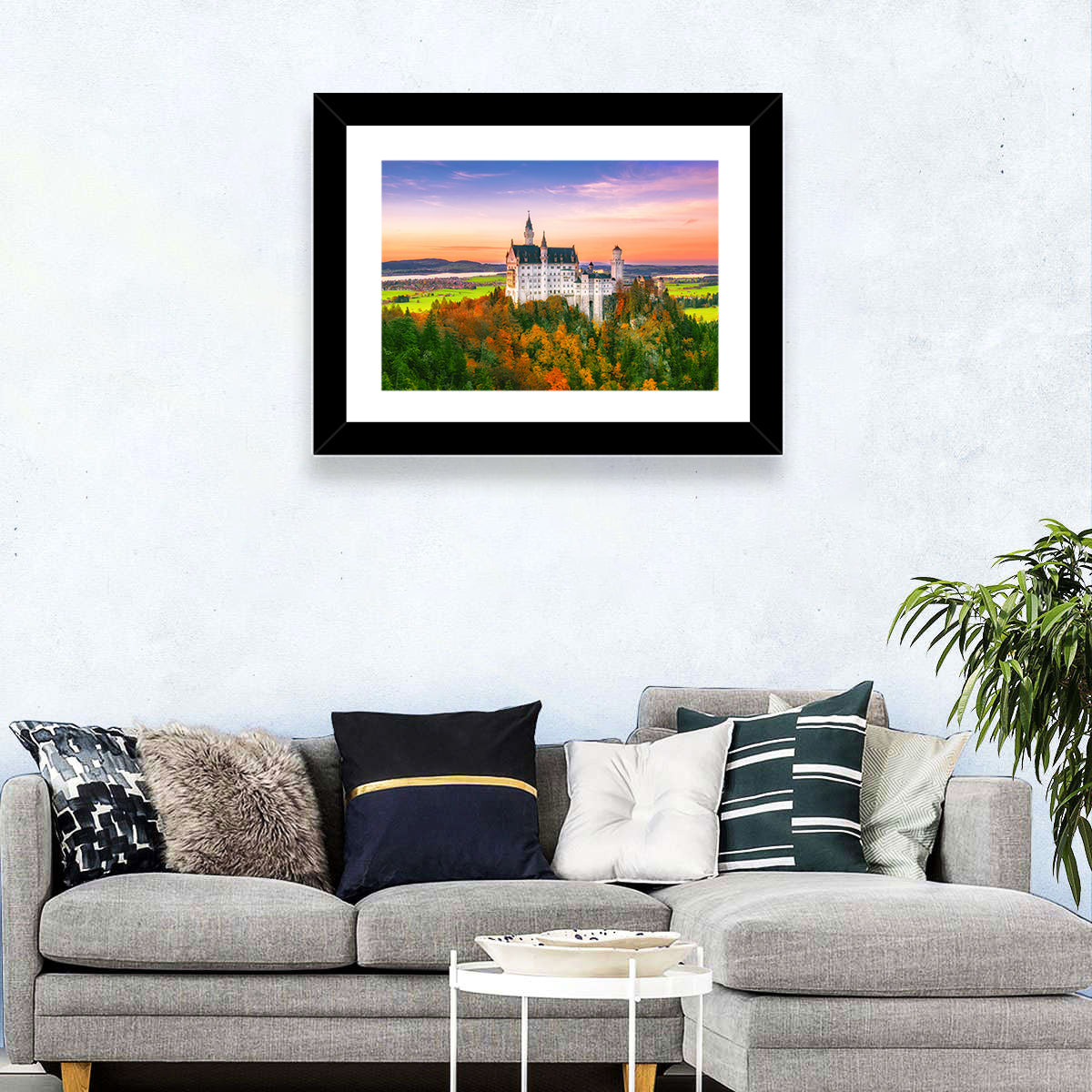 Neuschwanstein Castle at Autumn Sunset Wall Art
