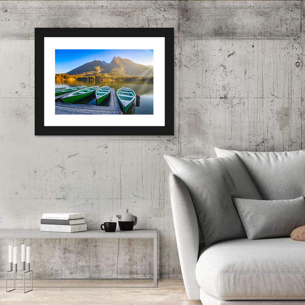 Moored Boats at Hintersee Wall Art in a room, landscape