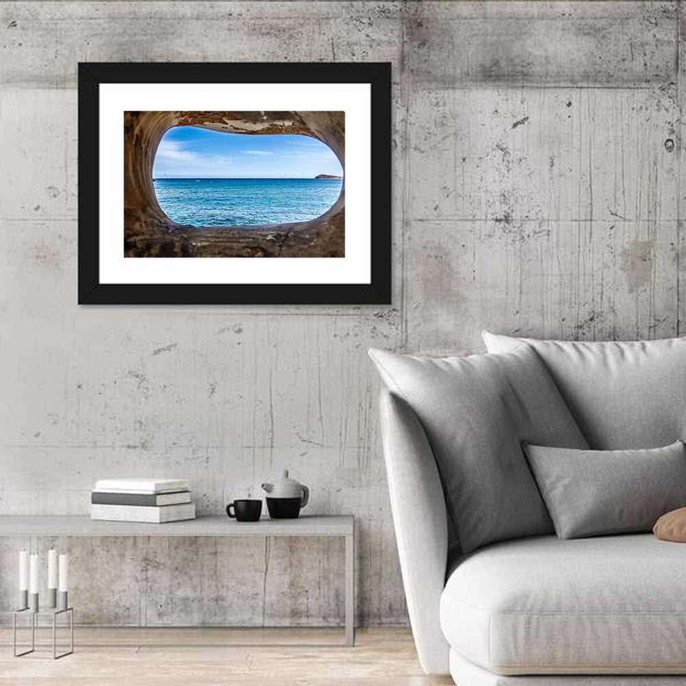 Ocean Through Weathered Aperture Wall Art in a room, landscape