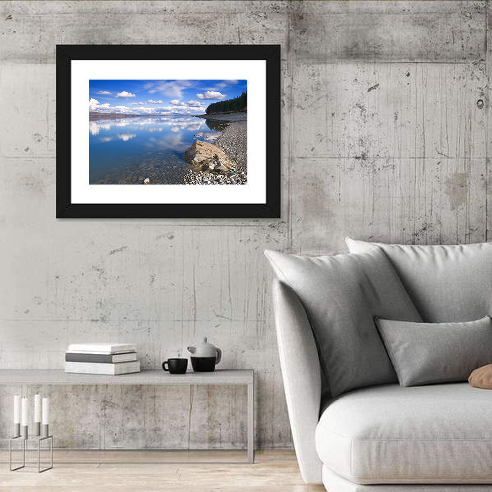 Pukaki Pebbled Shoreline Wall Art in a room, landscape
