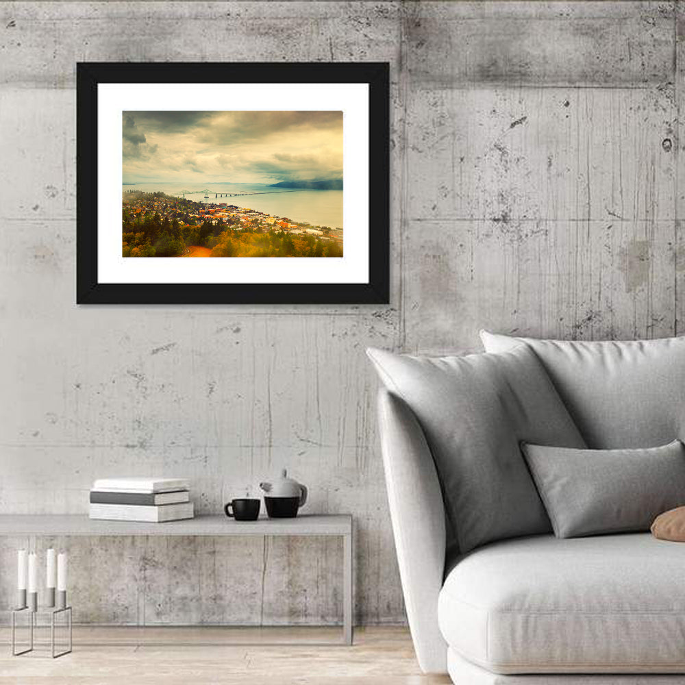 Astoria-megler Bridge Cityscape Wall Art in a room, landscape