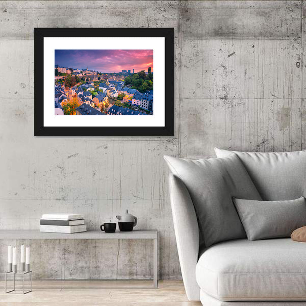Luxembourg Grund at Dusk Wall Art in a room, landscape