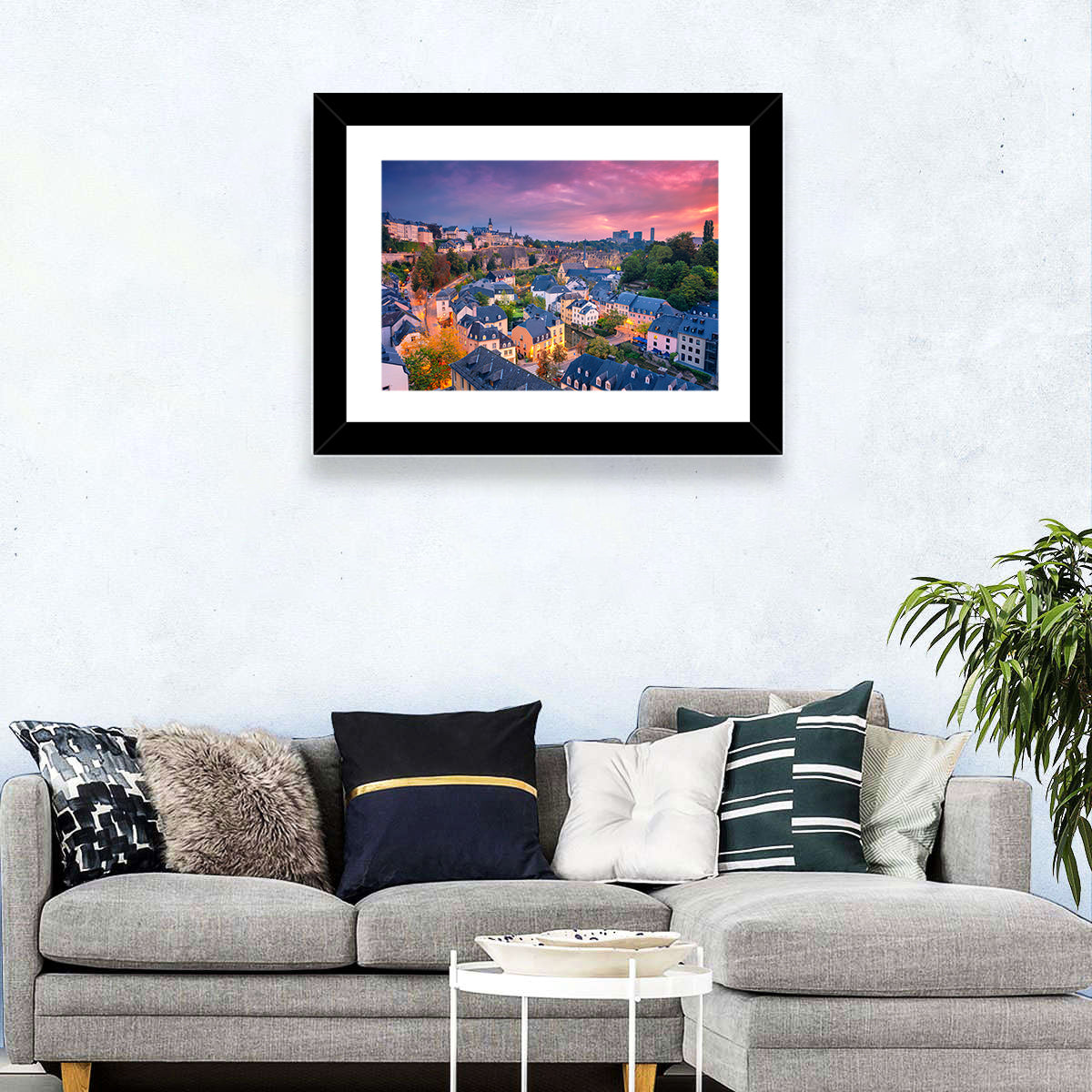 Luxembourg Grund at Dusk Wall Art in a room, landscape