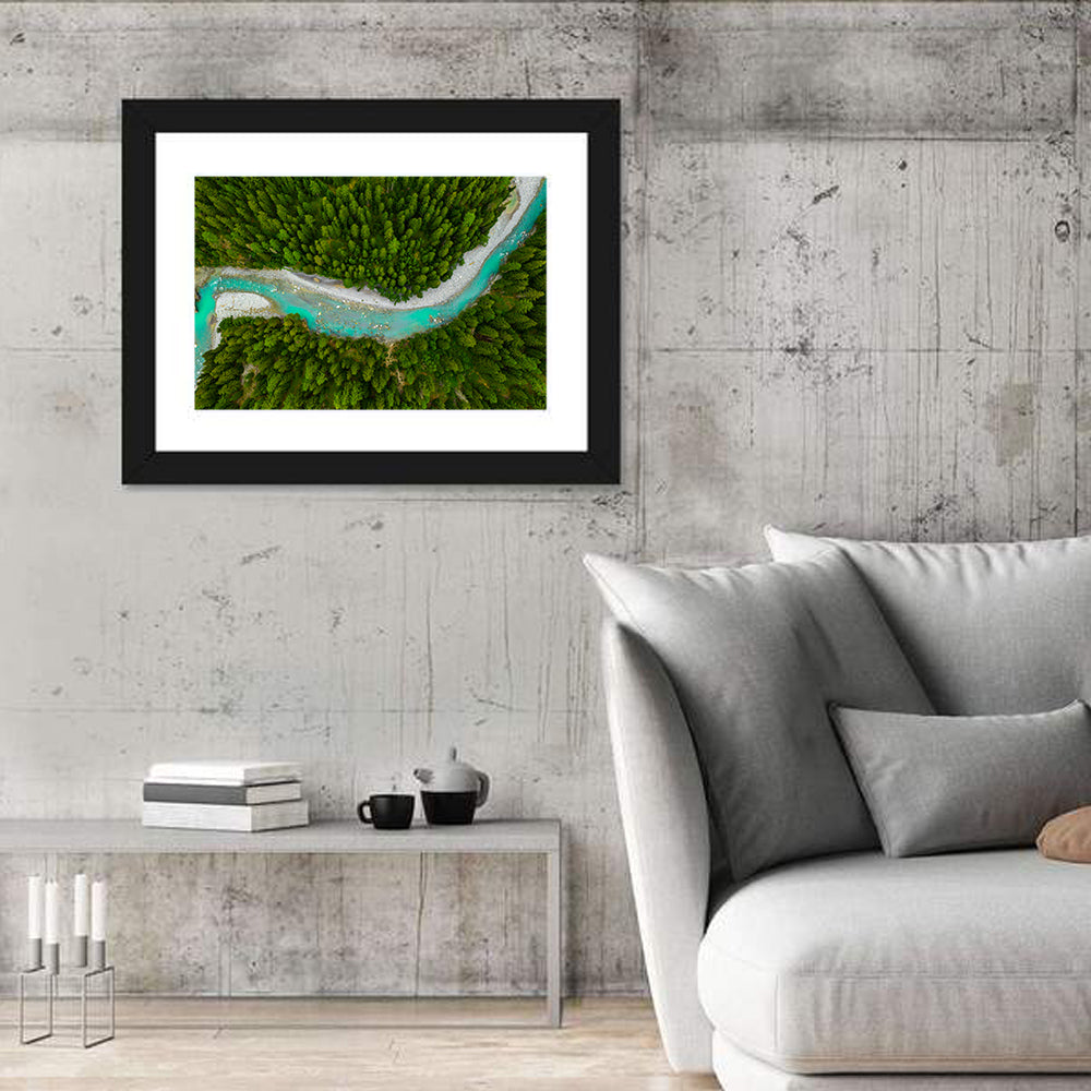 Inn River Aerial View Wall Art in a room, landscape