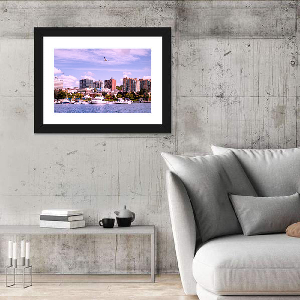 Barrie Lakefront Skyline Wall Art in a room, landscape