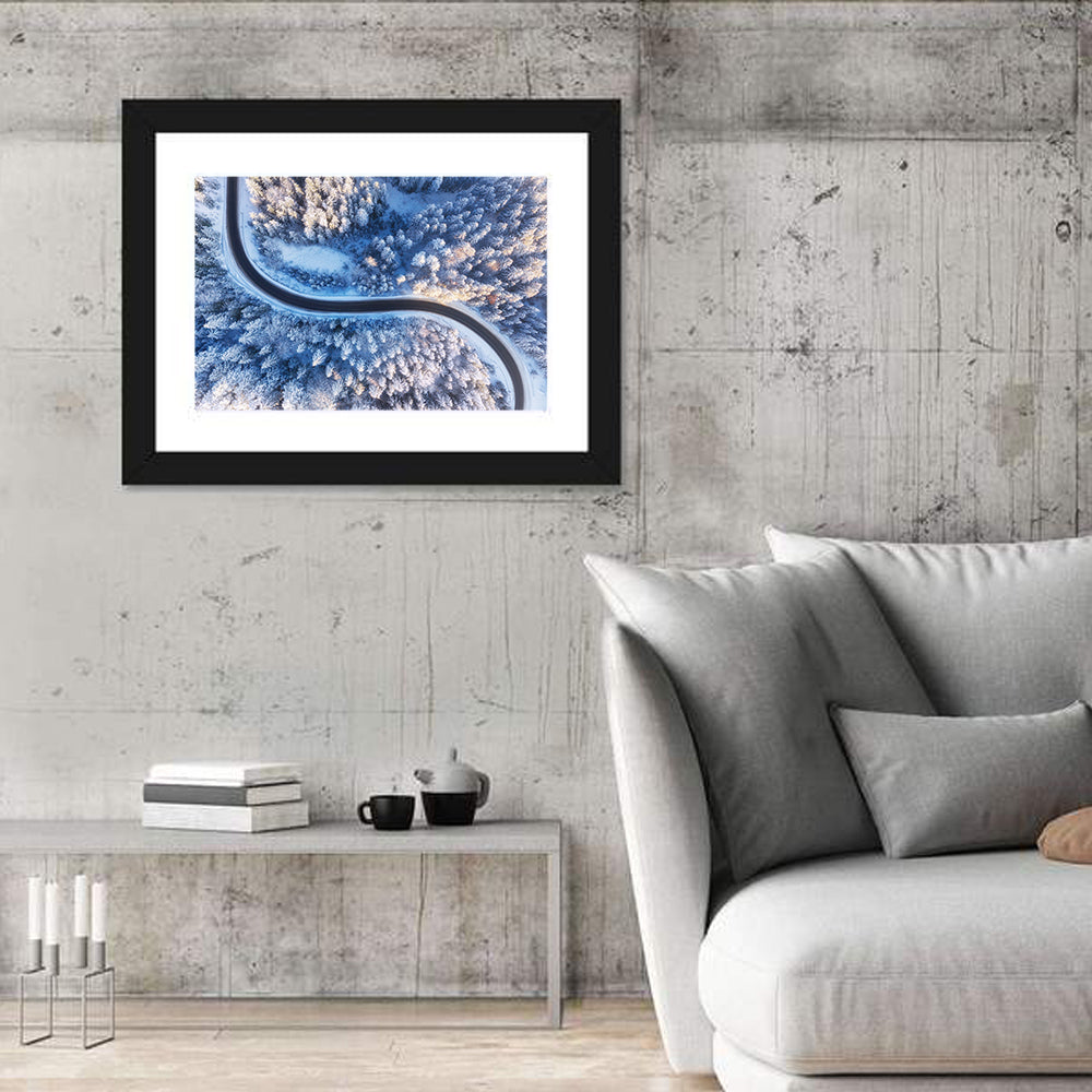 Snowy Forest Road at Golden Hour Wall Art