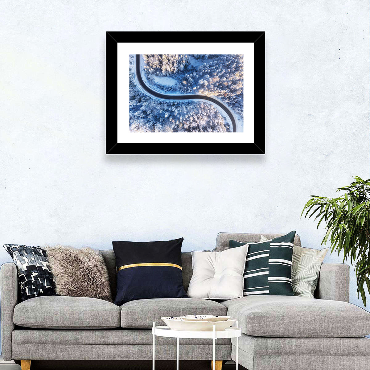 Snowy Forest Road at Golden Hour Wall Art